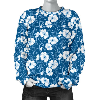 Hibiscus Blue Flower Hawaiian Print Women Long Sleeve Sweatshirt
