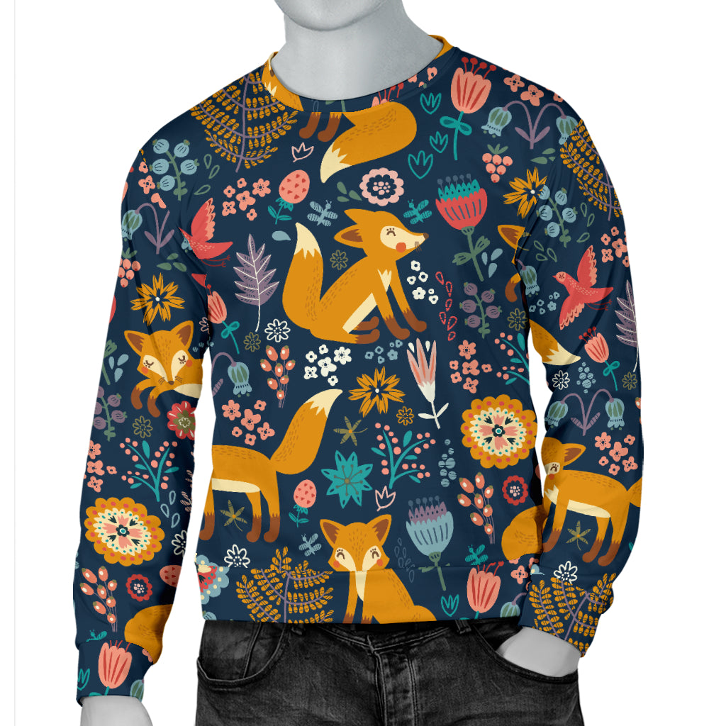 Fox Cute Jungle Print Pattern Men Long Sleeve Sweatshirt