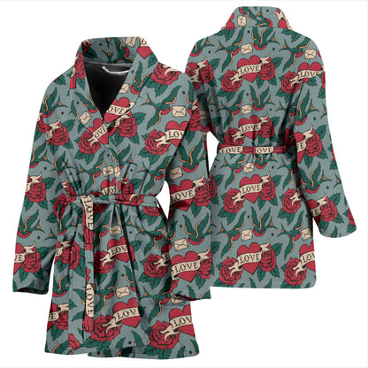 Tattoo Heart Print Design LKS301 Women Bathrobe