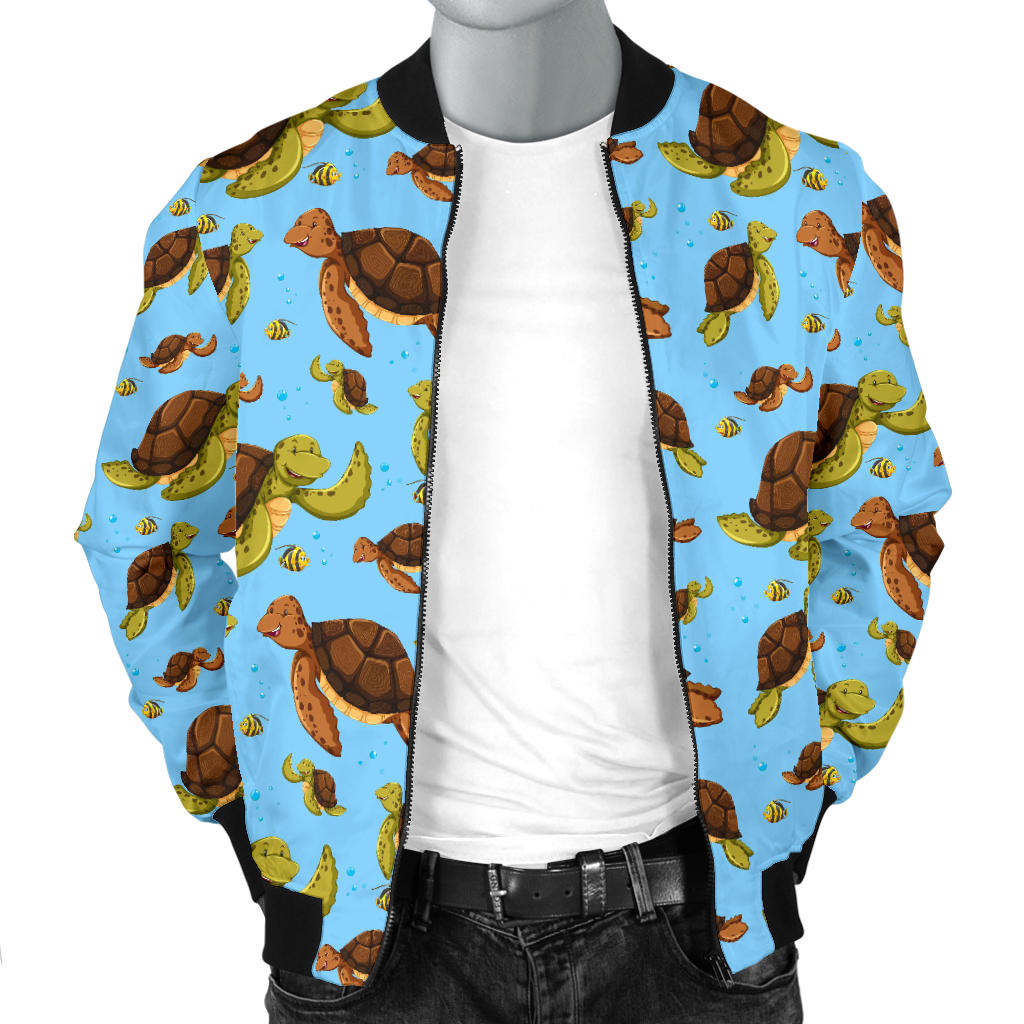 Hello Sea Turtle Print Pattern Men Bomber Jacket