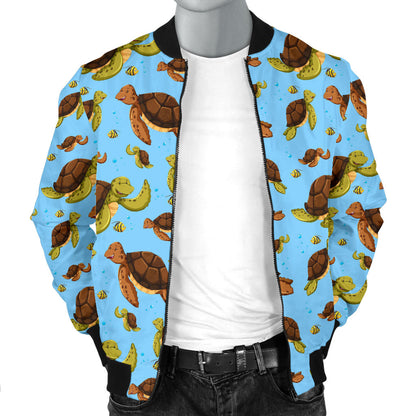 Hello Sea Turtle Print Pattern Men Bomber Jacket