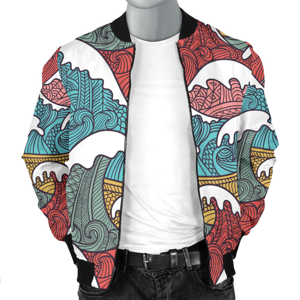 Tribal Wave Pattern Print Men Bomber Jacket