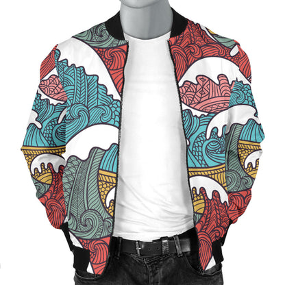 Tribal Wave Pattern Print Men Bomber Jacket
