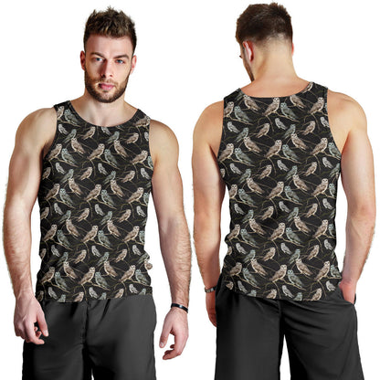 Owl Branch Themed Design Print Men Tank Top
