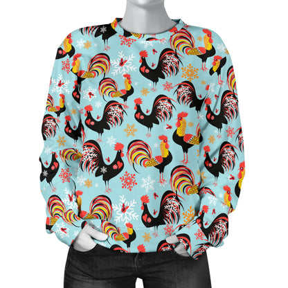 Rooster Themed Design Women Long Sleeve Sweatshirt