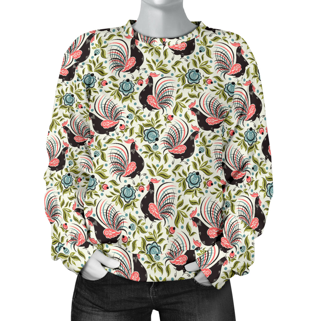Rooster Print Design Women Long Sleeve Sweatshirt