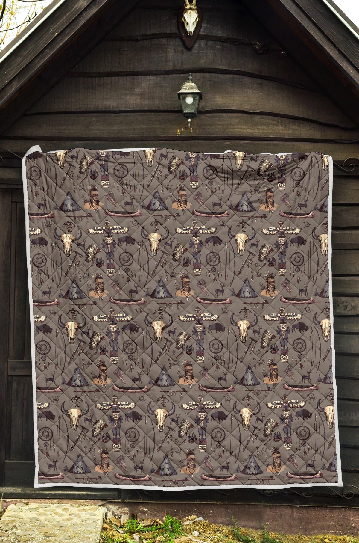 Native Indian life Design Print Quilt Bedspread