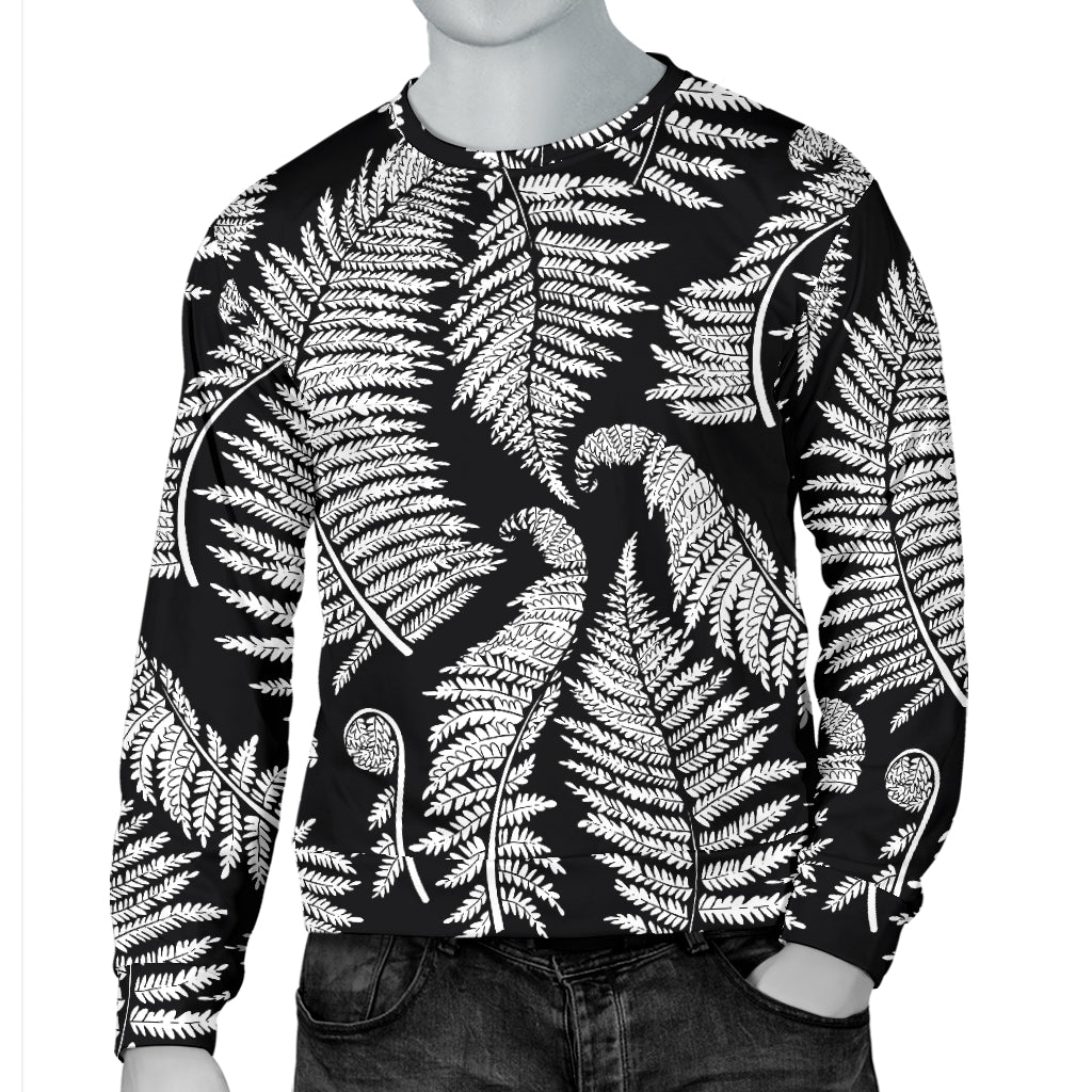 Fern Leave Black White Print Pattern Men Long Sleeve Sweatshirt