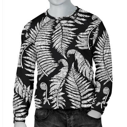 Fern Leave Black White Print Pattern Men Long Sleeve Sweatshirt