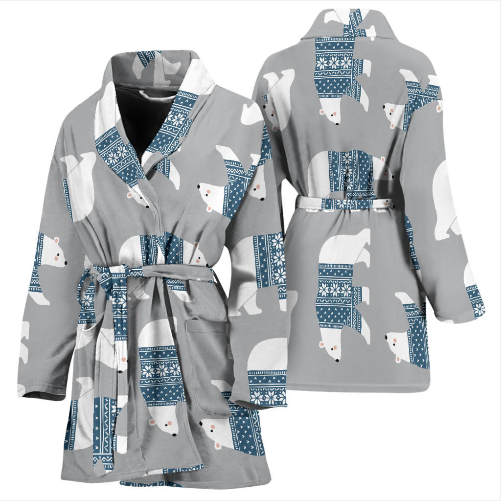 Polar Bear Pattern Print Design A03 Women Bathrobe