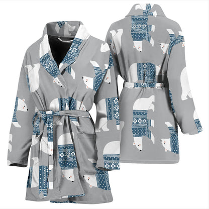 Polar Bear Pattern Print Design A03 Women Bathrobe