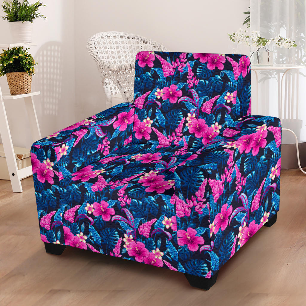 Tropical Folower Pink Themed Print Armchair Slipcover