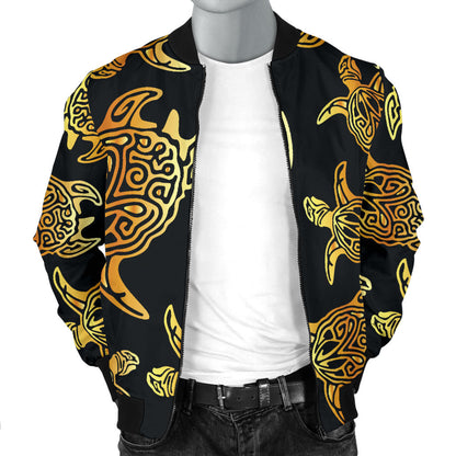Gold Tribal Turtle Polynesian Themed Men Bomber Jacket