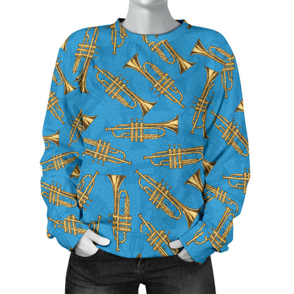 Trumpet Golden Pattern Themed Print Women Long Sleeve Sweatshirt