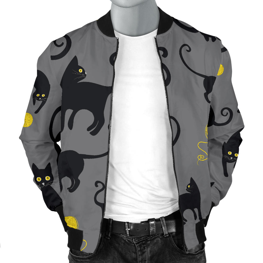 Black Cat Yellow Yarn Print Pattern Men Bomber Jacket