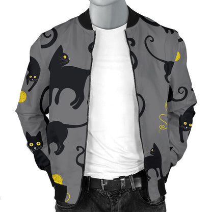 Black Cat Yellow Yarn Print Pattern Men Bomber Jacket