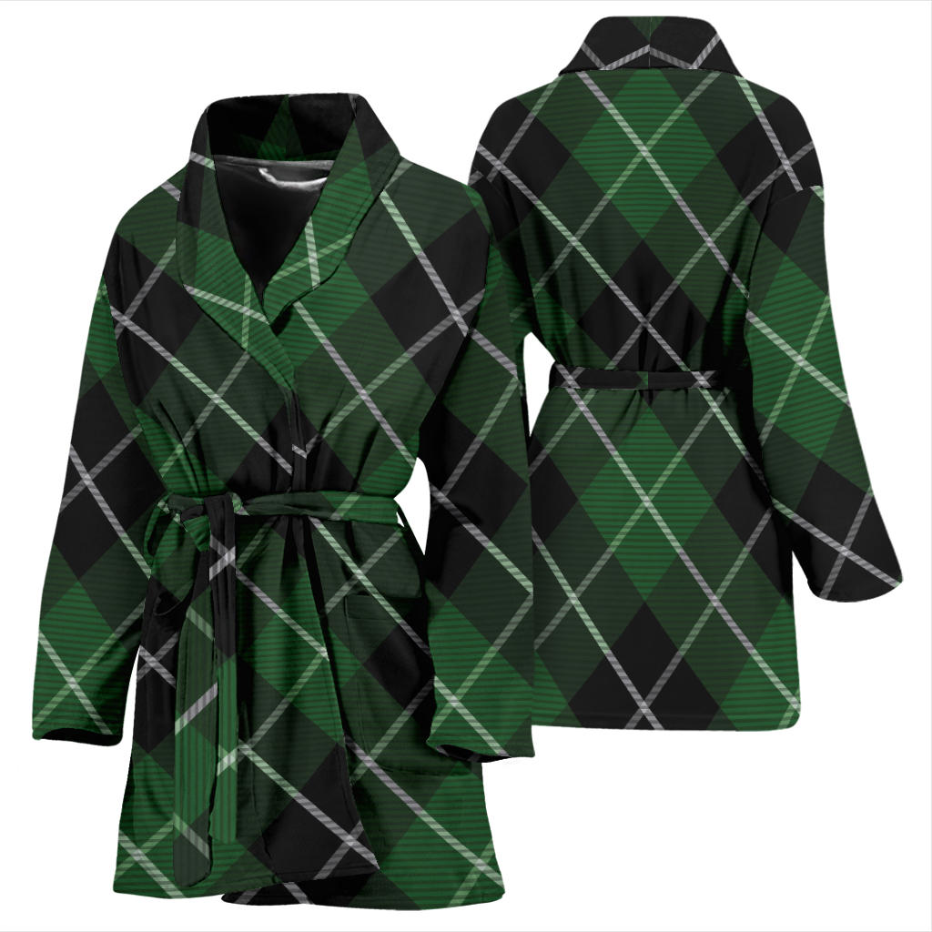 Plaid Green Pattern Print Design A05 Women Bathrobe