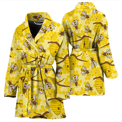 Bee With Honeycomb Print Design LKS302 Women Bathrobe