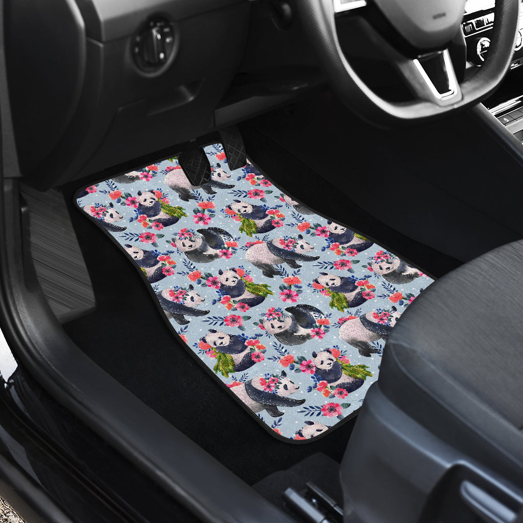 Panda Bear Flower Design Themed Print Car Floor Mats Front Back