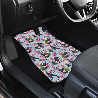 Panda Bear Flower Design Themed Print Car Floor Mats Front Back