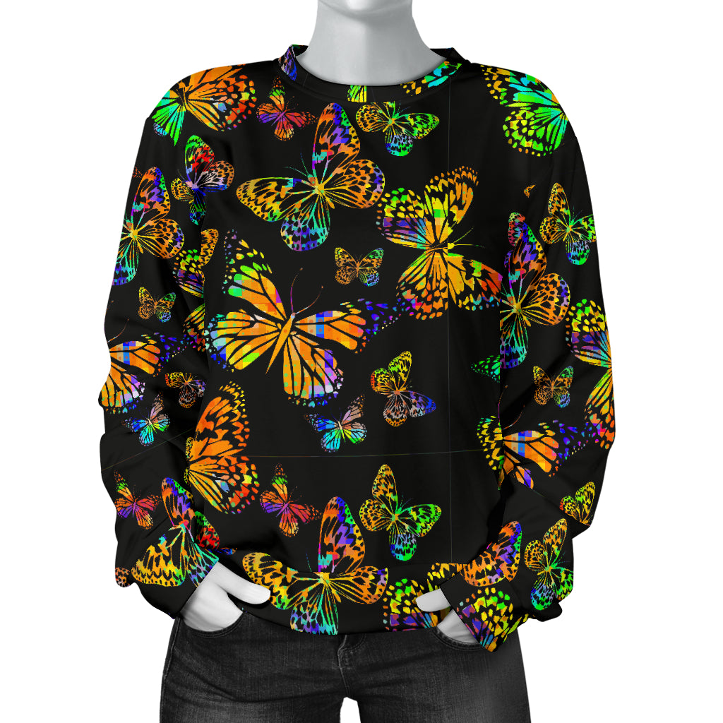 Butterfly Neon Color Print Pattern Women Long Sleeve Sweatshirt