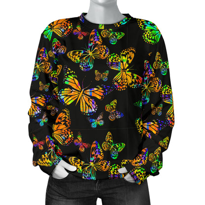 Butterfly Neon Color Print Pattern Women Long Sleeve Sweatshirt