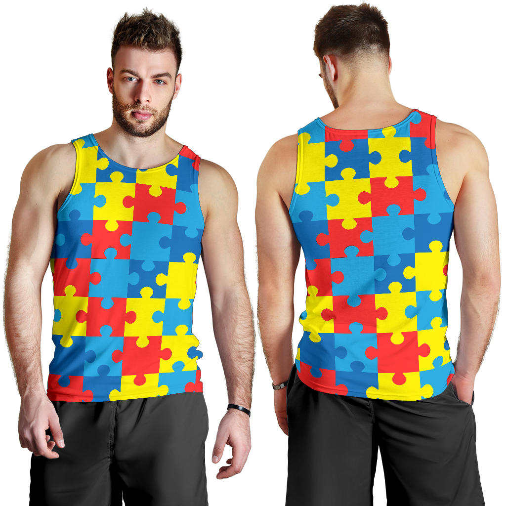 Autism Awareness Puzzles Design Print Men Tank Top