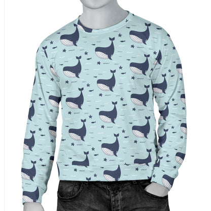 Whale Cute Design Themed Print Men Long Sleeve Sweatshirt