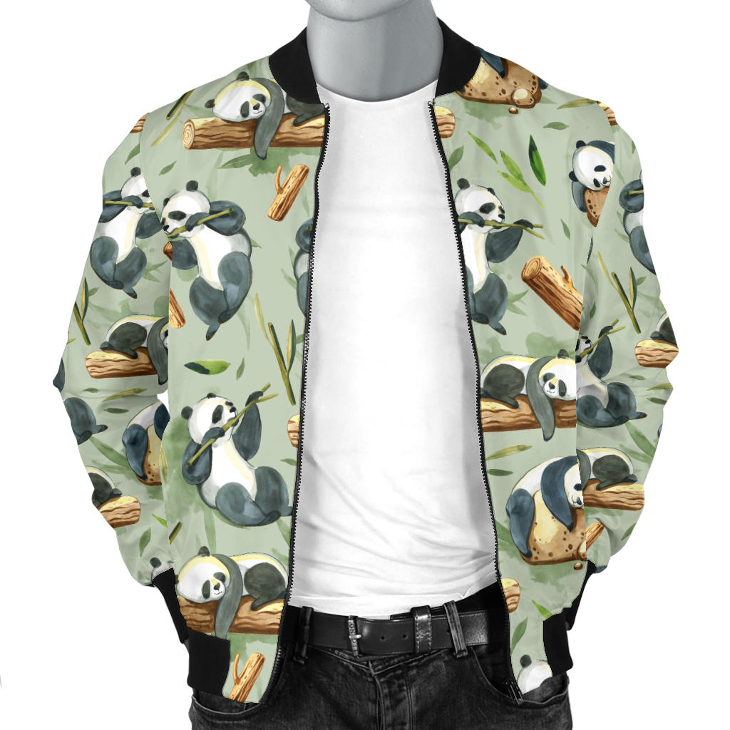 Panda Bear Design Bamboo Print Men Bomber Jacket