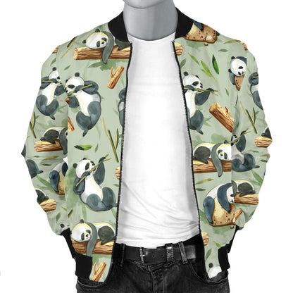 Panda Bear Design Bamboo Print Men Bomber Jacket