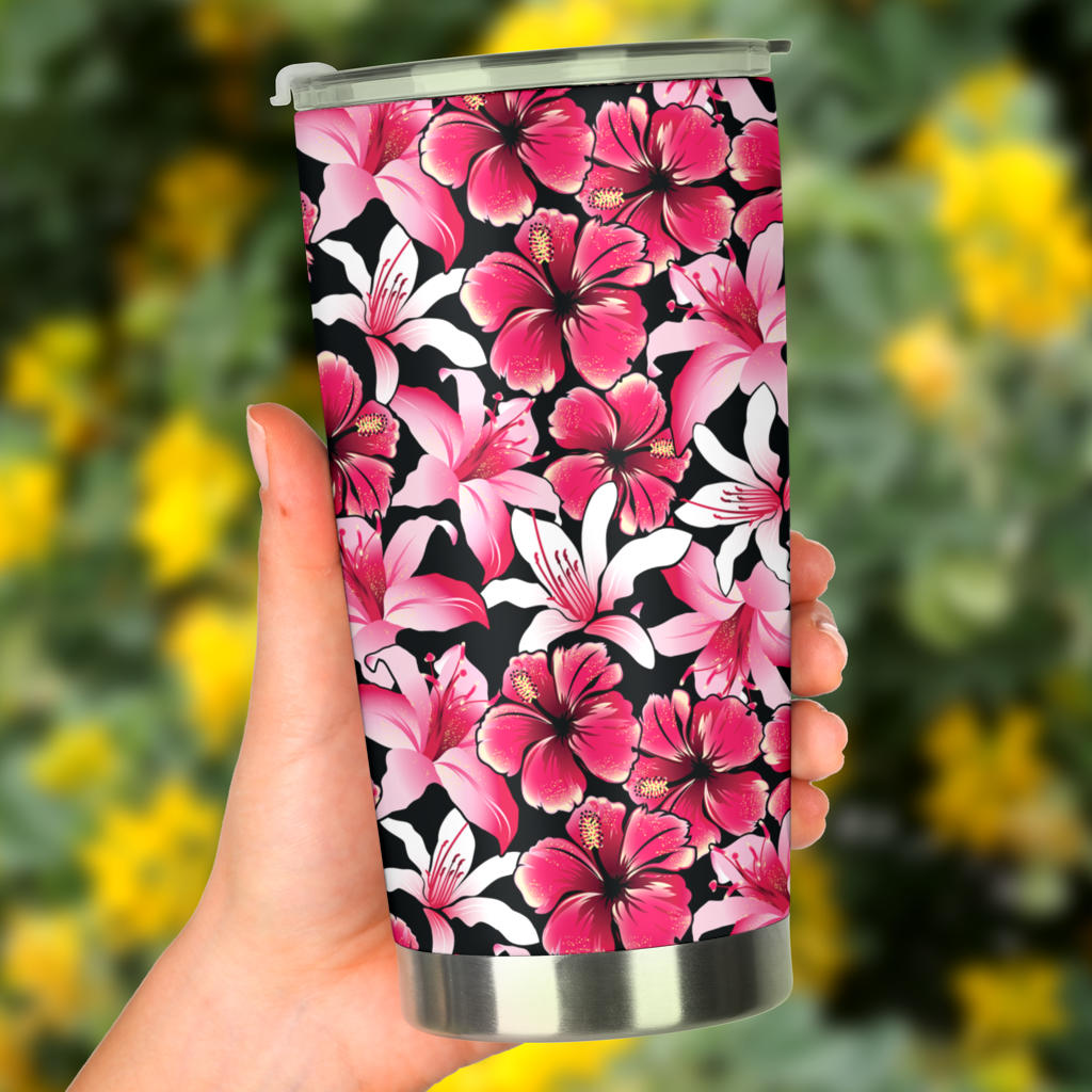 Flower Hawaiian Pink Red Hibiscus Print Tumbler