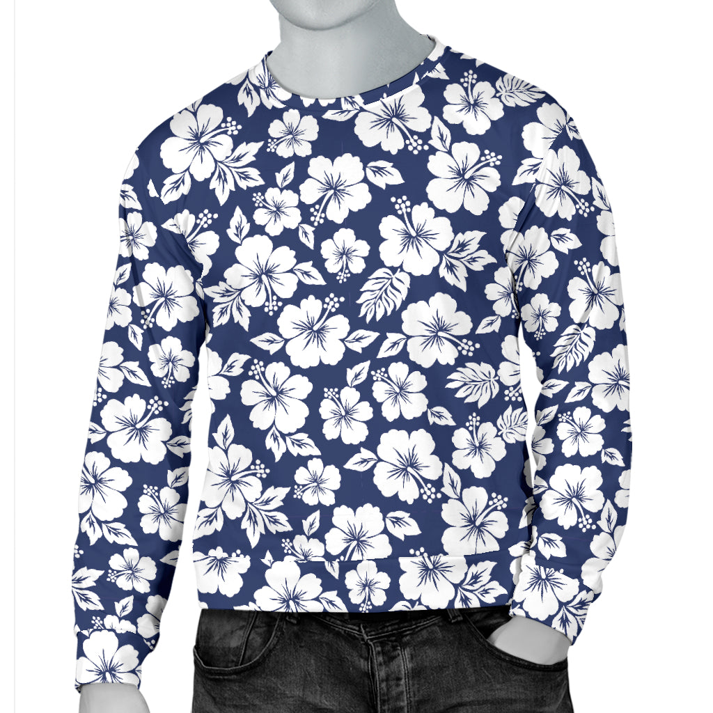 Hibiscus Blue Hawaiian Flower Style Men Long Sleeve Sweatshirt