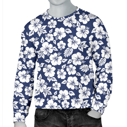 Hibiscus Blue Hawaiian Flower Style Men Long Sleeve Sweatshirt