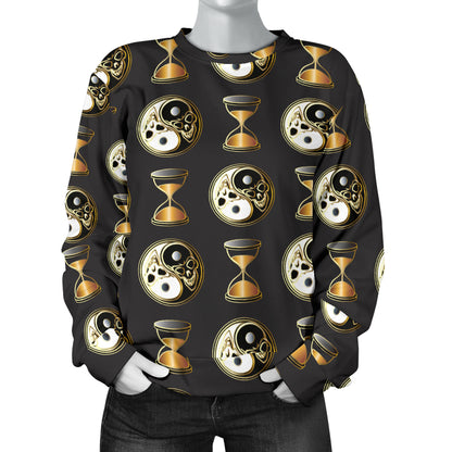 Yin Yang Skull Themed Design Print Women Long Sleeve Sweatshirt