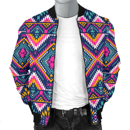 Indian Navajo Pink Themed Design Print Men Bomber Jacket