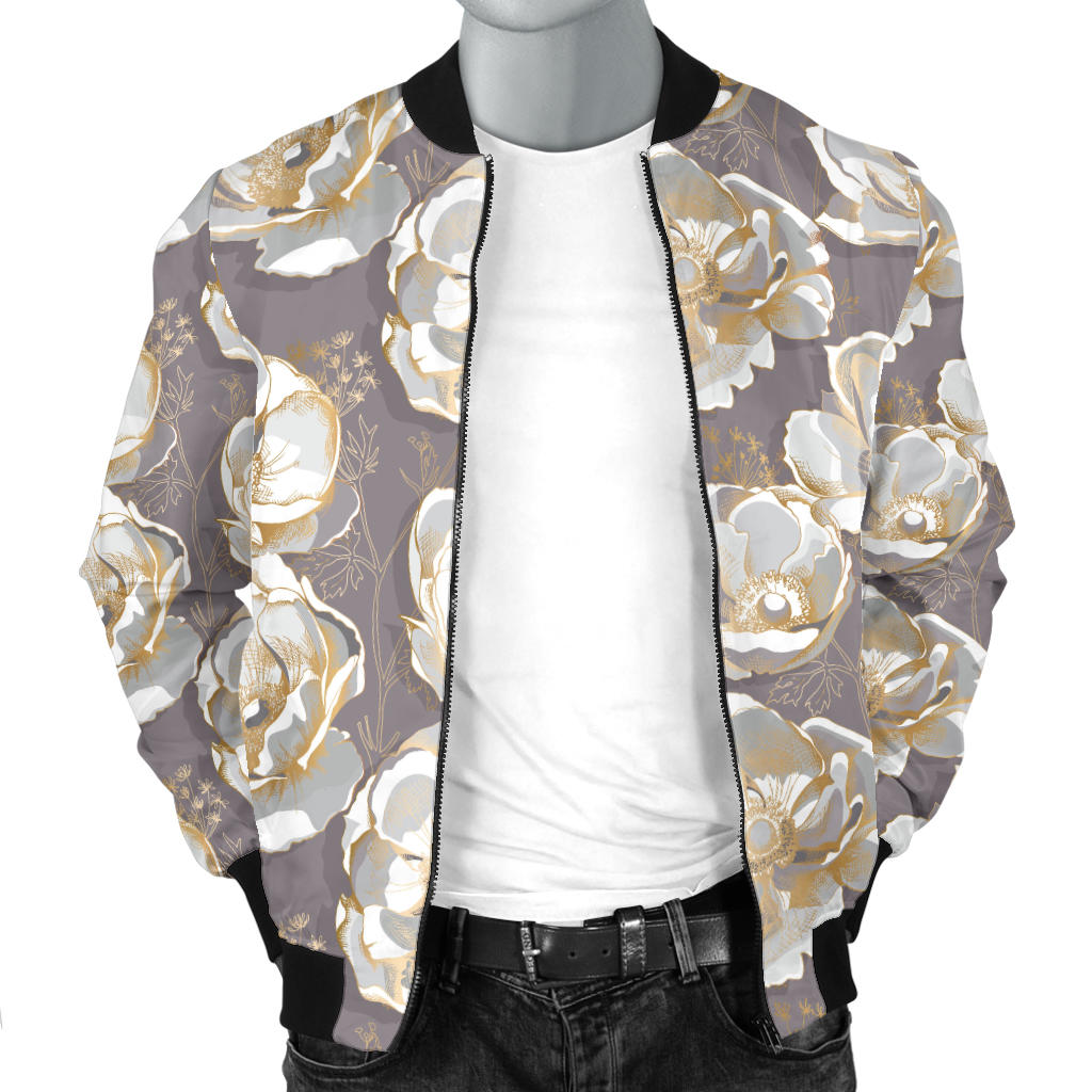Elegant Grey Flower Print Men Bomber Jacket