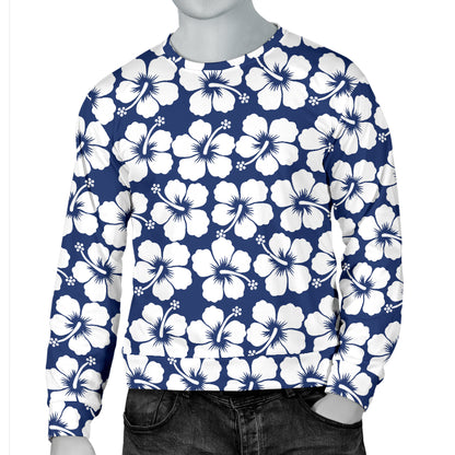 Hibiscus Blue Hawaiian Flower Pattern Men Long Sleeve Sweatshirt