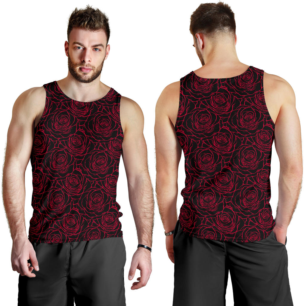 Red Rose Design Print Men Tank Top