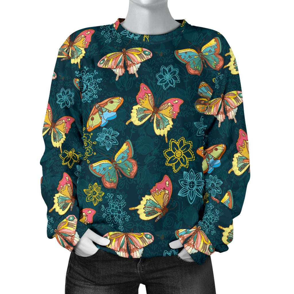 Butterfly Hand Draw Print Pattern Women Long Sleeve Sweatshirt