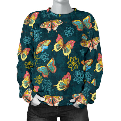 Butterfly Hand Draw Print Pattern Women Long Sleeve Sweatshirt
