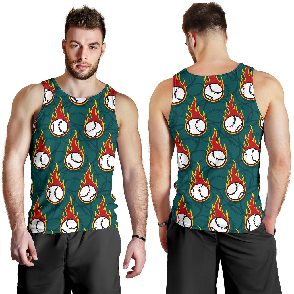 Baseball Fire Print Pattern Men Tank Top