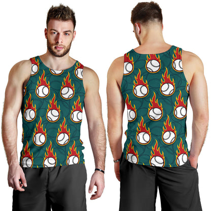 Baseball Fire Print Pattern Men Tank Top