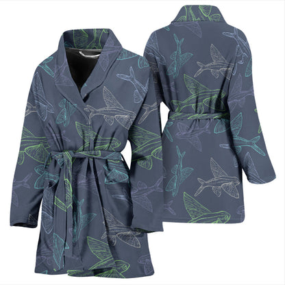 Flying Fish Pattern Print Design 02 Women Bathrobe