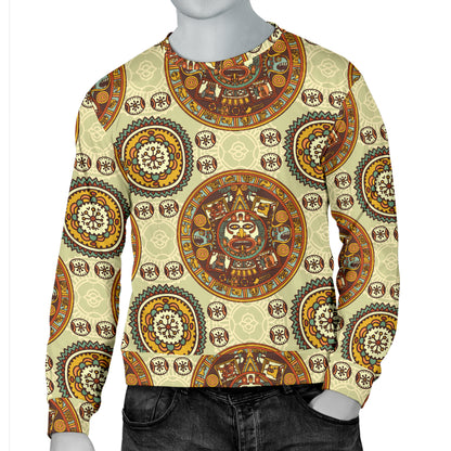 Calendar Aztec Themed Print Pattern Men Long Sleeve Sweatshirt