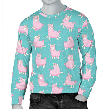 Alpaca Cartoon Design Themed Print Men Long Sleeve Sweatshirt