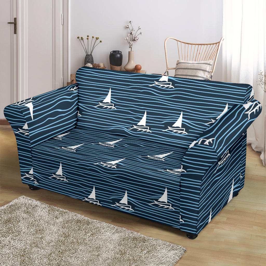Sailboat Print Design LKS303 Loveseat Couch Slipcover