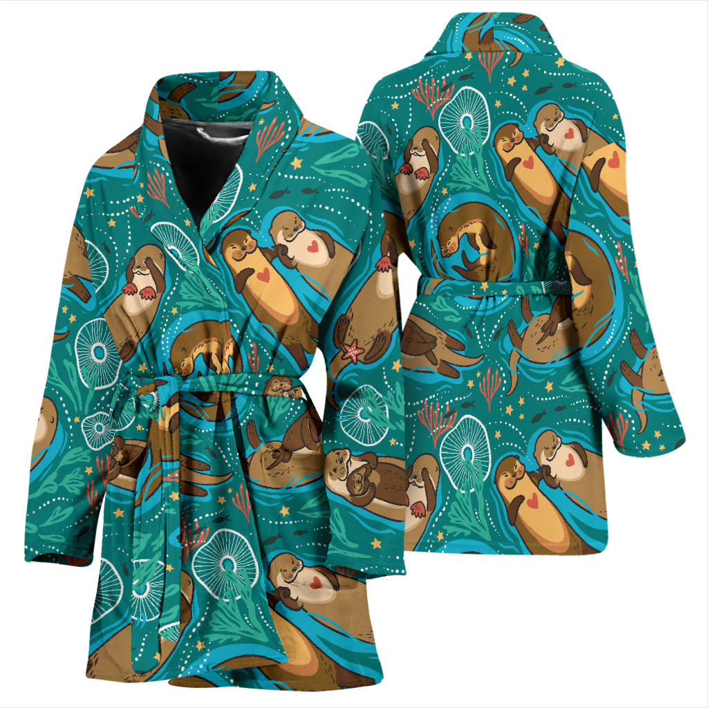Sea Otter Pattern Print Design 01 Women Bathrobe