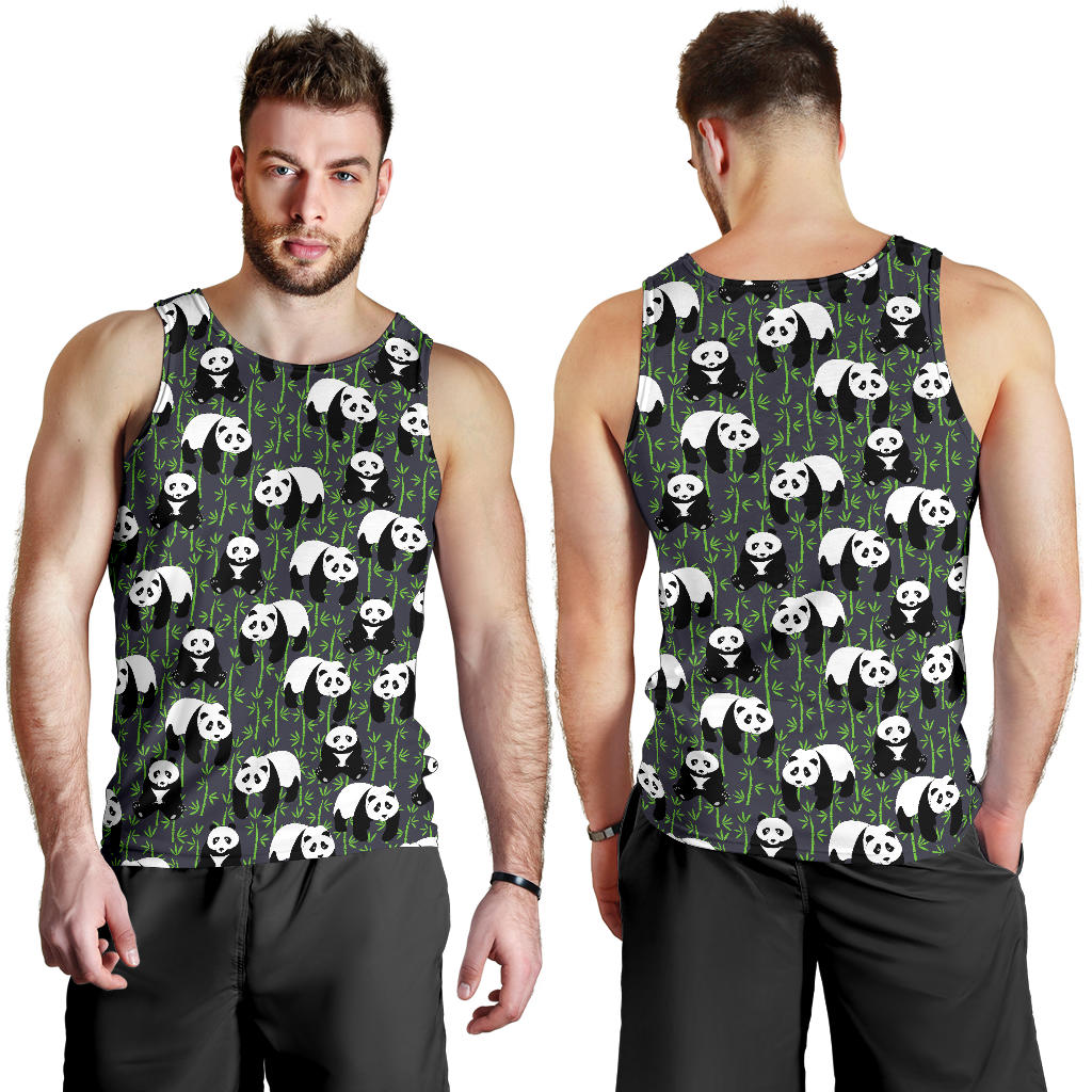 Panda Bear Bamboo Themed Print Men Tank Top