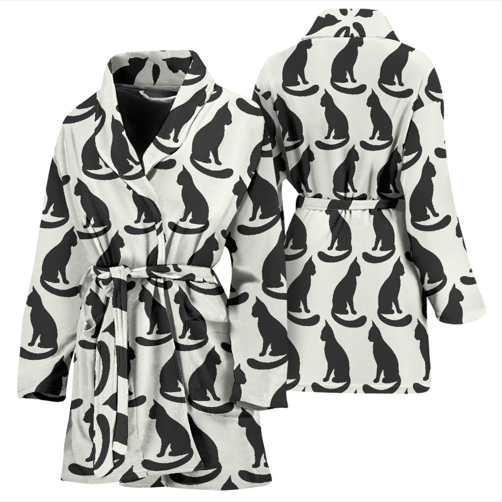 Black Cat Pattern Print Design 02 Women Bathrobe