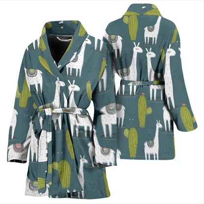 Llama Cactus Pattern Print Design 03 Women Bathrobe